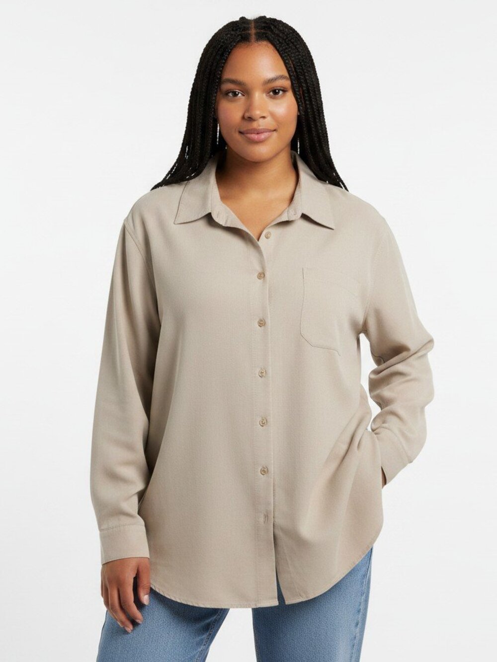 Style & Co Woman Tan Button Down Shirt 2X/3X Oversized Longline Blouse